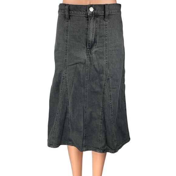 Madewell Women's Black High Waist Midi A-Line Flared Denim Jean Skirt Size 26 - Picture 1 of 5